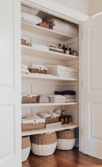 Baskets for keeping linen closet clean