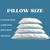 Four Cloud Nine Comforts 50/50 White Goose Down & Feather Luxury Pillows—medium support for a hotel feel—are stacked on a blue background. Labels with arrows show Standard, Jumbo, Queen, King sizes. Top text: “PILLOW SIZE.”.